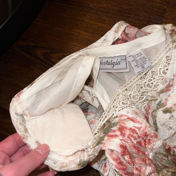 Vintage Nostalgia Pink & Terra Cota Floral Crinkle Lace Maxi Dress Size M - Picture 14 of 15